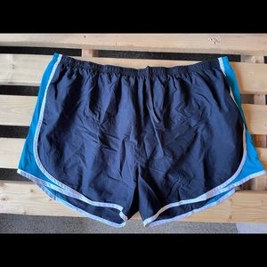Black with blue side panels plus size running athletic workout shorts